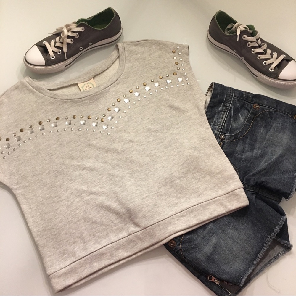 Grey small sleeveless top beaded embellishments